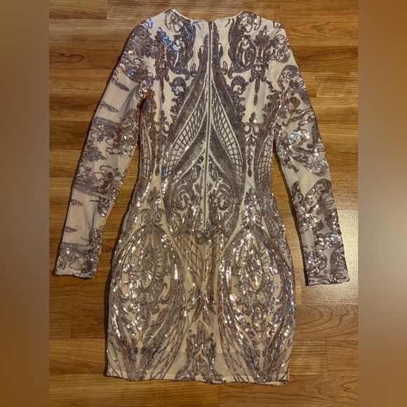 Lulus Women's Mirasol Rose Gold Sequin Long Sleeve Bodycon Mini Dress XS Prom - Picture 13 of 16